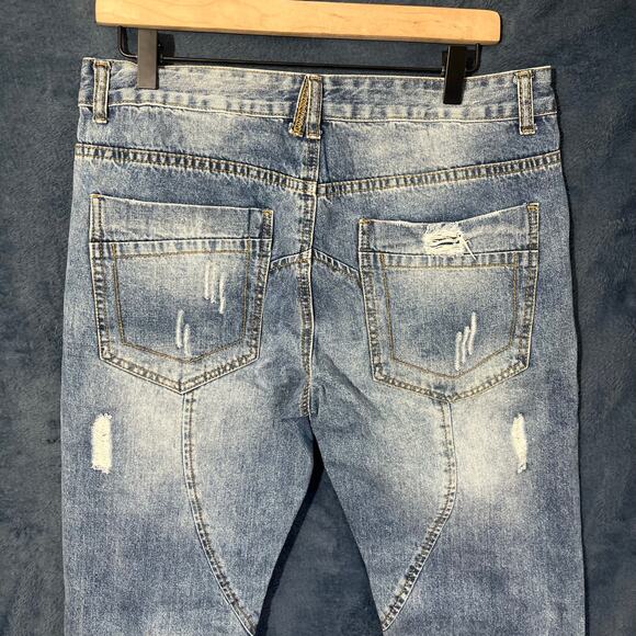 Vintage Yoess Superior Quality Jeans Ripped Washed Dark Blue Jeans Men’s Size 34 - Picture 4 of 8